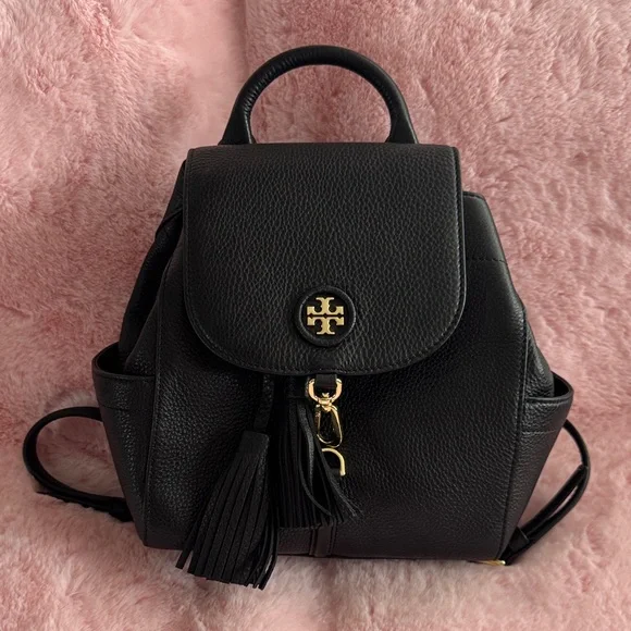 Tory Burch Black Leather Backpack with Gold Accents - Picture 11 of 12